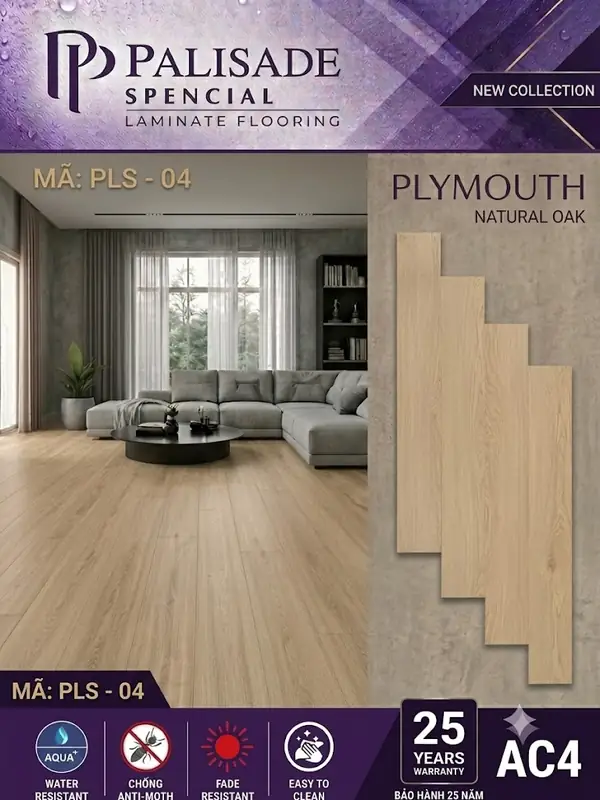 Sàn gỗ Palisade PLS-04 Natural Oak thi công thực tế phòng khách