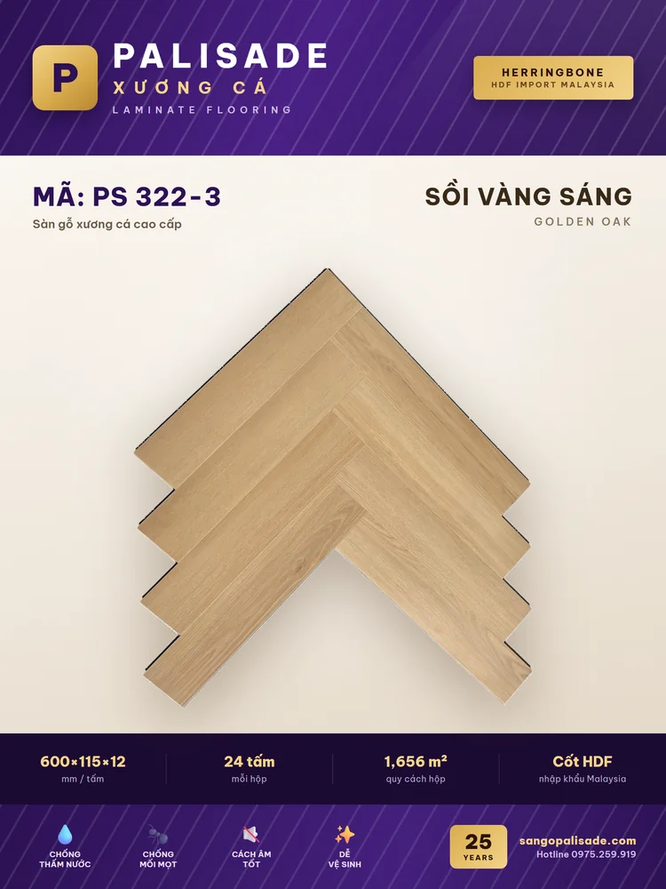 Sàn gỗ Palisade PS 322-3 Sồi vàng sáng