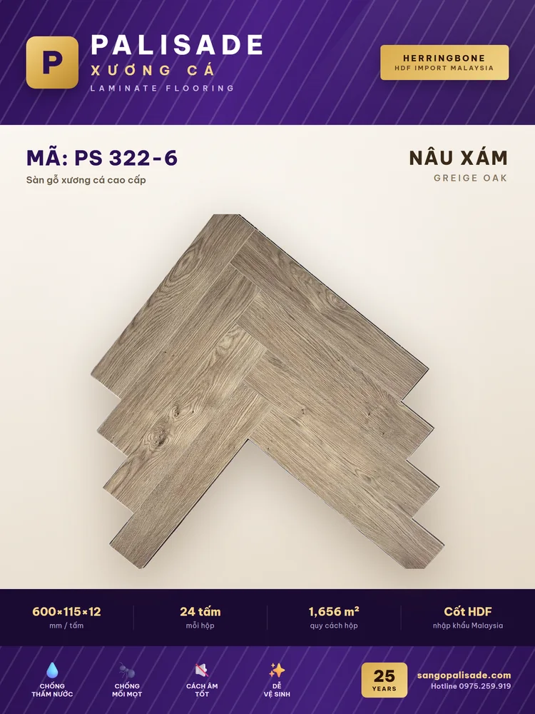 Sàn gỗ Palisade PS 322-6 Nâu xám